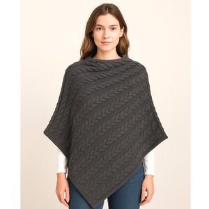 Vintage Made in Ireland 100% Virgin Wool L/XL Cable Knit Charcoal Gray Cape Wrap